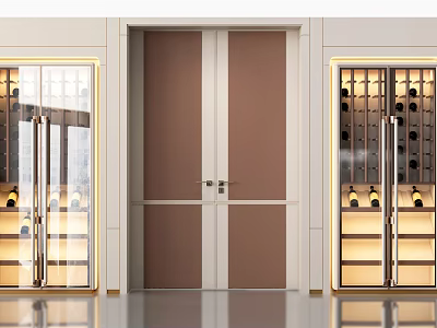Modern Wine Cabinet With Glass Doors Interior Lighting And Wine Bottle Storage Metal Frame Design 3d model