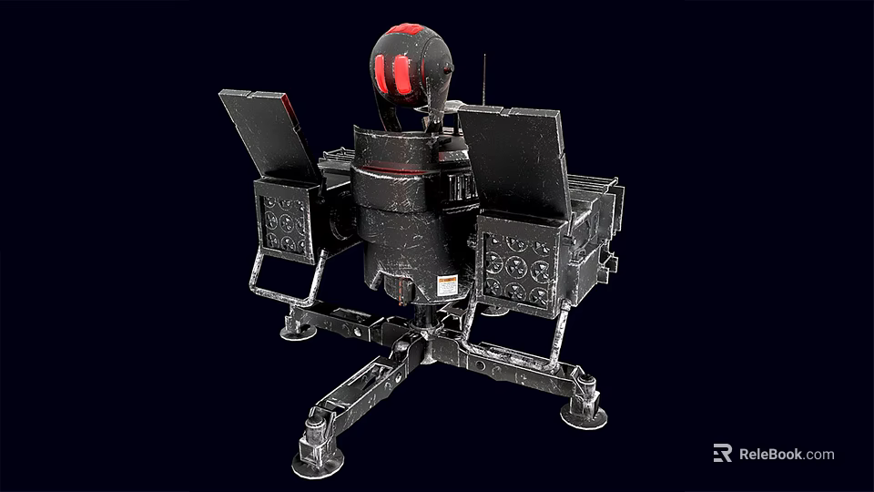 Black Industrial Mechanical Structure With Red Top Component Metal Stands And Panels 3d model 