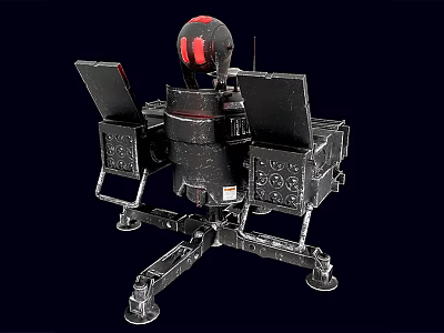Black Industrial Mechanical Structure With Red Top Component Metal Stands And Panels 3d model