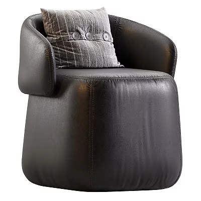 Modern Black Leather Armchair With Plaid Pillow And Decorative Buttons 3d model