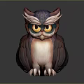 Cute Stylized Owl With Red Purple Feathers And Yellow Eyes Cartoon Design Illustration
