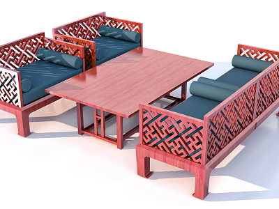 Indoor Furniture Tea Seat Sofa Wooden Chair Table Combination 3d model