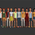 Group of Cartoon Characters with Diverse Hairstyles Clothing and Shoes Standing Together