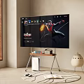 TV Displaying Spider-Man With Wheeled Wooden Cart And Devices Near Unique Lamp
