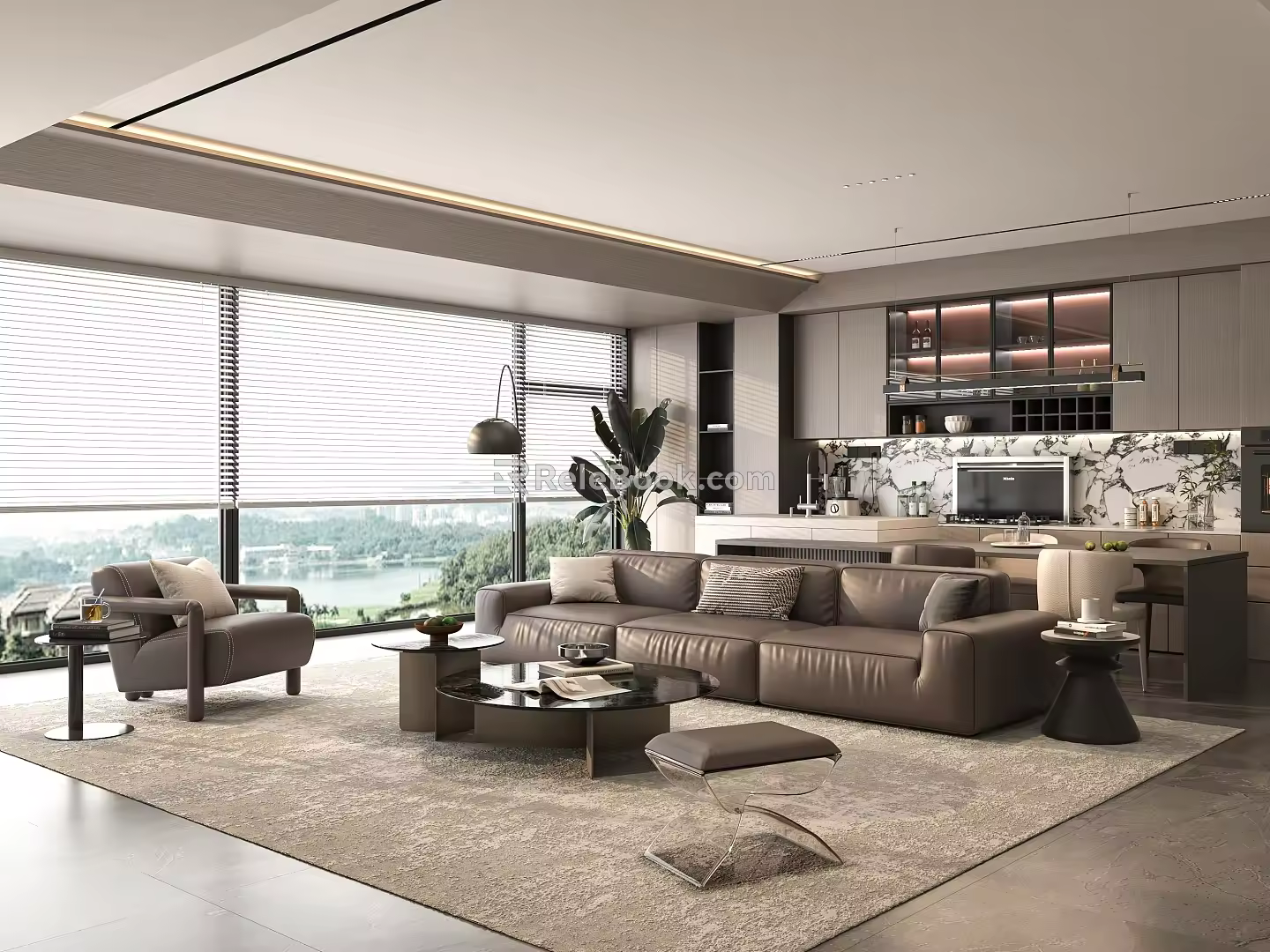 Modern Guest Restaurant Sofa Coffee Table Combination Dining Table and Chair 3d model