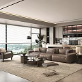 Modern Guest Restaurant Sofa Coffee Table Combination Dining Table and Chair 3d model