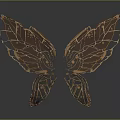 Transparent Butterfly Wings With Golden Patterns On Gray Background And Reflections