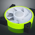 Computer Cooling Fan With Yellow Frame White Blades And Black Mounting Blocks 3d model