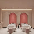 Modern Beauty Hair Salon Interior With White Reception Desk Sofa Coffee Table And Soft Lighting