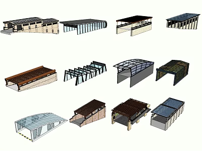 Various Canopy Structures With Different Shapes And Materials For Buildings 3d model