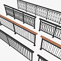 Various Styles Black Metal Fences With Patterned Rails And Wooden Top Strips For Outdoor Use