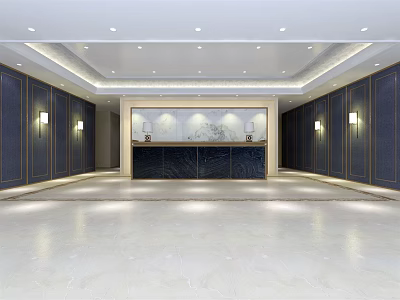 Modern Reception Area Design With Marble Countertop Backdrop Wall And Wall Lamps 3d model