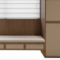 Wooden Shoe Cabinet With Side Storage Cabinets Central Bench Under Window With Blinds Modern Design 3d model