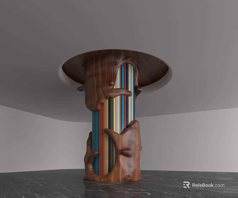 Unique Interior Decorative Wooden Column With Colorful Vertical Stripes Design 3d model