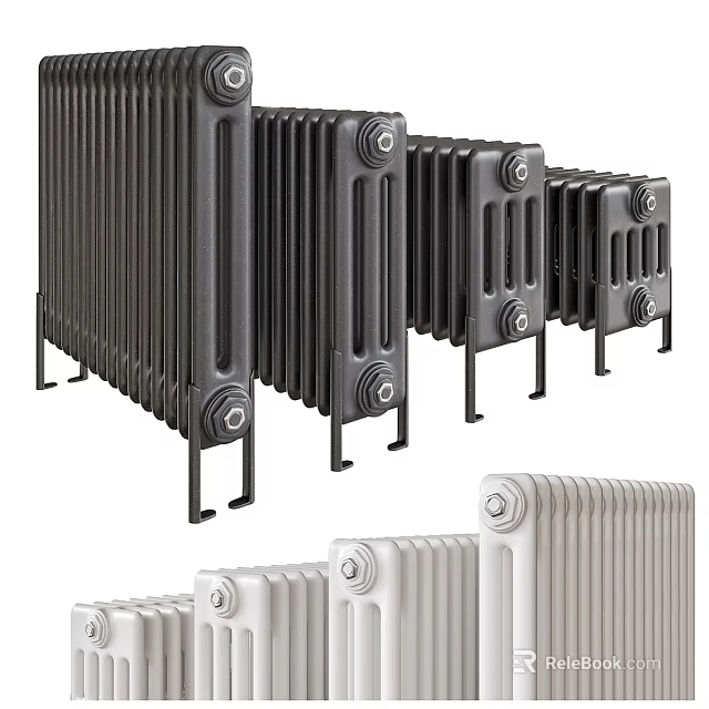 Black And White Cast Iron Radiators In Various Sizes And Styles 3d model 