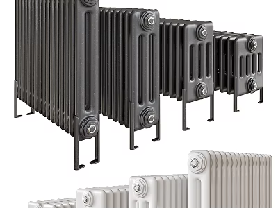 Black And White Cast Iron Radiators In Various Sizes And Styles 3d model