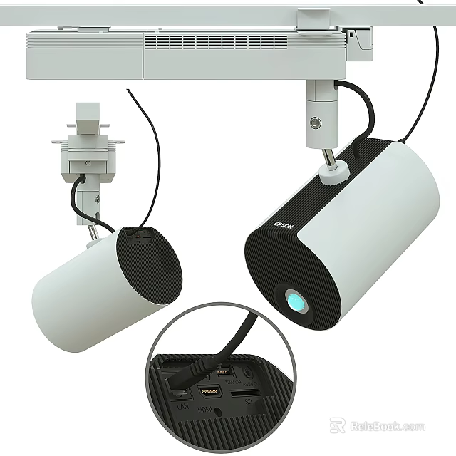 Projection Monitoring Device With Mounted Bracket White Black Design And USB Ports 3d model 