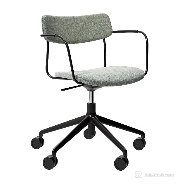 Modern Gray Office Chair With Black Metal Frame And Five-Wheel Base 3d model 