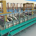 Industrial Equipment Automated Production Line With Yellow Frames Green Conveyor Belts And Processing Units