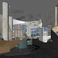 Modern Sales Office Interior With Reception Desk Comfortable Chairs And Large Glass Windows