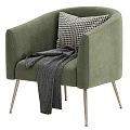 Gray Accent Chair with Navy Pillow Gray Throw Blanket and Metal Legs Three Colors Options