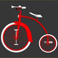 Red Classic Tricycle with White Seat and Rims on Dark Background with Reflective Surface