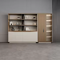 Modern Wooden Bookcase With Open And Closed Storage Compartments Decorative Items Books And Sculpture