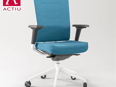 Modern Office Table and Chair Set With Blue Fabric Chair White Base And Black Armrests 3d model