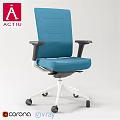 Modern Office Table and Chair Set With Blue Fabric Chair White Base And Black Armrests