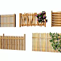 Various Wooden Bamboo Fence Designs With Decorative Purple Flowers And Green Plants