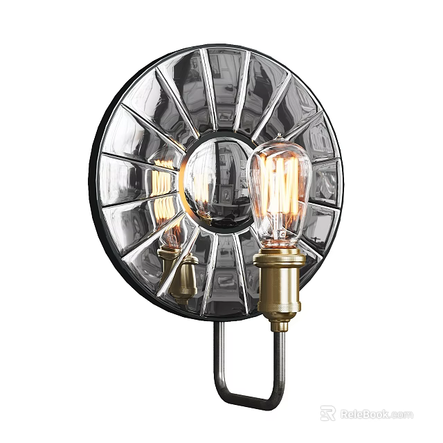 Vintage Round Wall Lamp With Brass Base Glass Shade And Edison Bulb Design 3d model 
