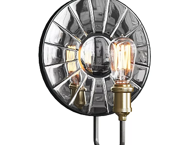 Vintage Round Wall Lamp With Brass Base Glass Shade And Edison Bulb Design 3d model