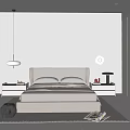 Minimalist Bedroom Interior With Beige Bed Nightstands Pendant Light Wall Lamp Rug And Wardrobe