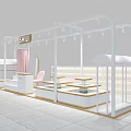 Modern Clothing Store Interior With White Frame Structure Display Counters And Lighting 3d model