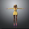 Little Girl with Puffy Hair in Yellow Dress and Pink Shoes Arms Outstretched