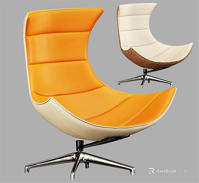 Stylish Modern Lounge Chair With Orange White Brown Curved Design And Metal Base 3d model 