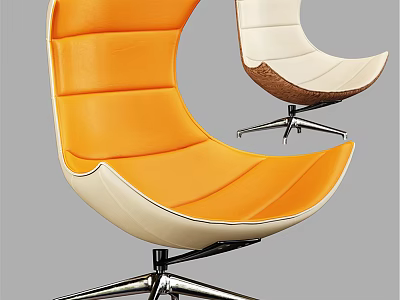 Stylish Modern Lounge Chair With Orange White Brown Curved Design And Metal Base 3d model