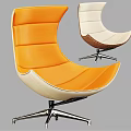 Stylish Modern Lounge Chair With Orange White Brown Curved Design And Metal Base
