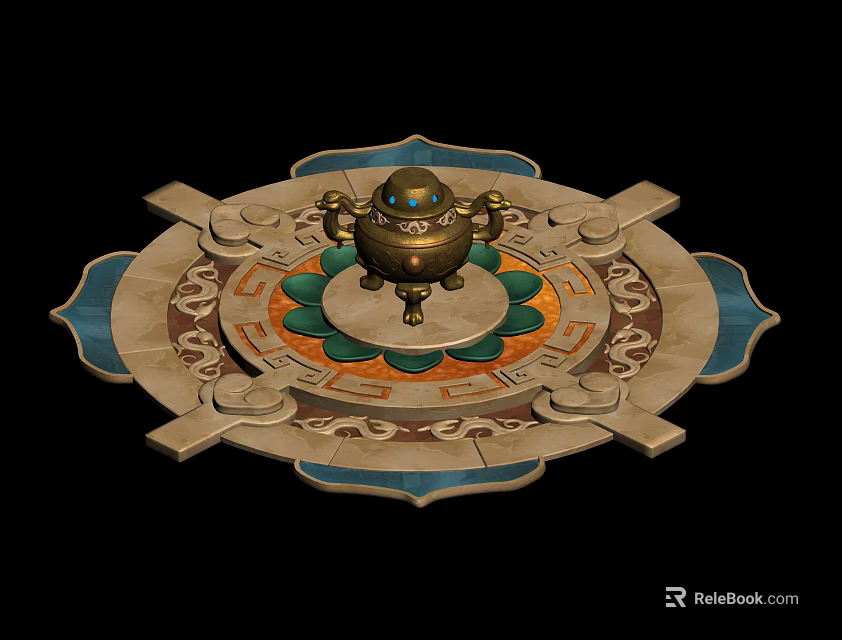 Traditional Decorative Ornament With Bronze Centerpiece Intricate Base And Colorful Patterns 3d model 