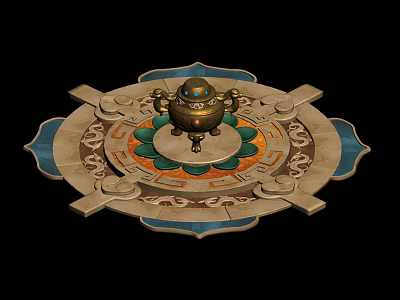 Traditional Decorative Ornament With Bronze Centerpiece Intricate Base And Colorful Patterns 3d model