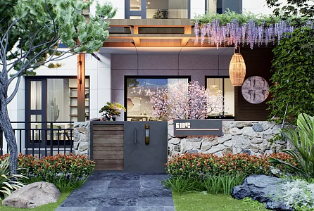 Villa courtyard sketch landscape plants potted 3d model