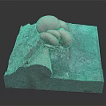 Light Pink Fresh Mushrooms with Rock Texture Placed on Gray Display Base
