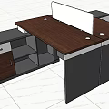Dark Brown And Gray Office Desk With Wooden Top Drawer And Open Cabinet Storage