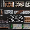 Building Exterior Wall Featuring Various Material Textures Stone Brick Grid and Wood Patterns 3d model