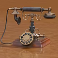 Vintage Rotary Dial Telephone With Wooden Base And Metal Parts As Daily Use Electrical Appliance