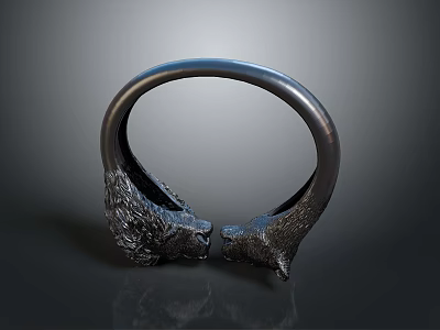 Black Metal Circular Hardware Tool with Carved Animal Head Ends 3d model