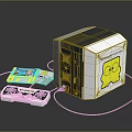 Vintage Retro Game Console With Classic Game Controller And Colorful Cartridges