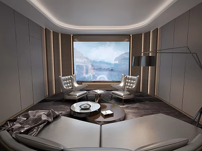 Home Theater Room Interior Design With Large Projection Screen Plush Recliner Seats And Ambient Lighting 3d model