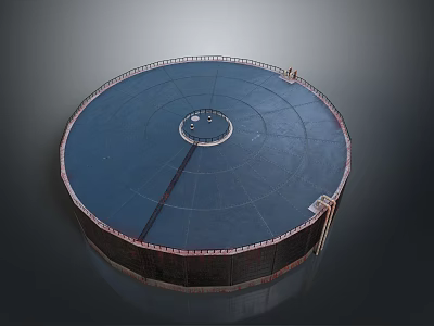 Large Circular Industrial Storage Tank With Blue Top Metal Railing And Central Component 3d model