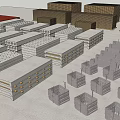 Various Building Components 3D Models With Concrete Wood And Structural Elements
